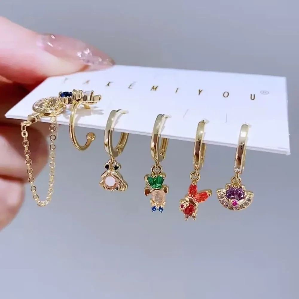Alice In Wonderland 14K Gold Plated Gemstone Huggie Hoop Earrings